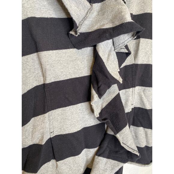 Allen B. Allen Schwartz Ponte Knit Stripe Zip Ruffle Cardigan EUC Sz Lg Cotton - Picture 3 of 13